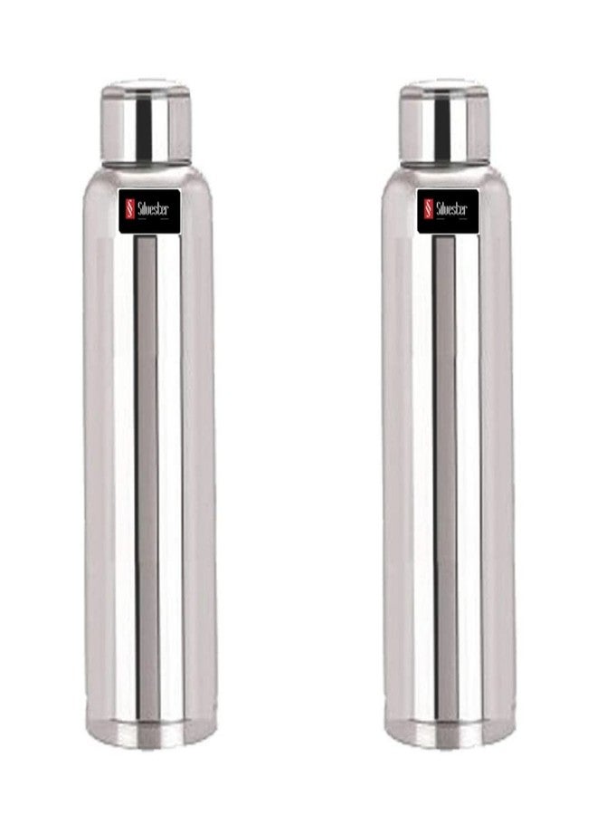 Silvester Stainless Steel Water Bottle 1000ml Each | Silver Leakproof BPA-Free Rust-Free Bottle for Gym, Office, College, Sports, Fridge and Travel | Durable, Easy to Clean, Reusable (Pack of 2) - Image 1